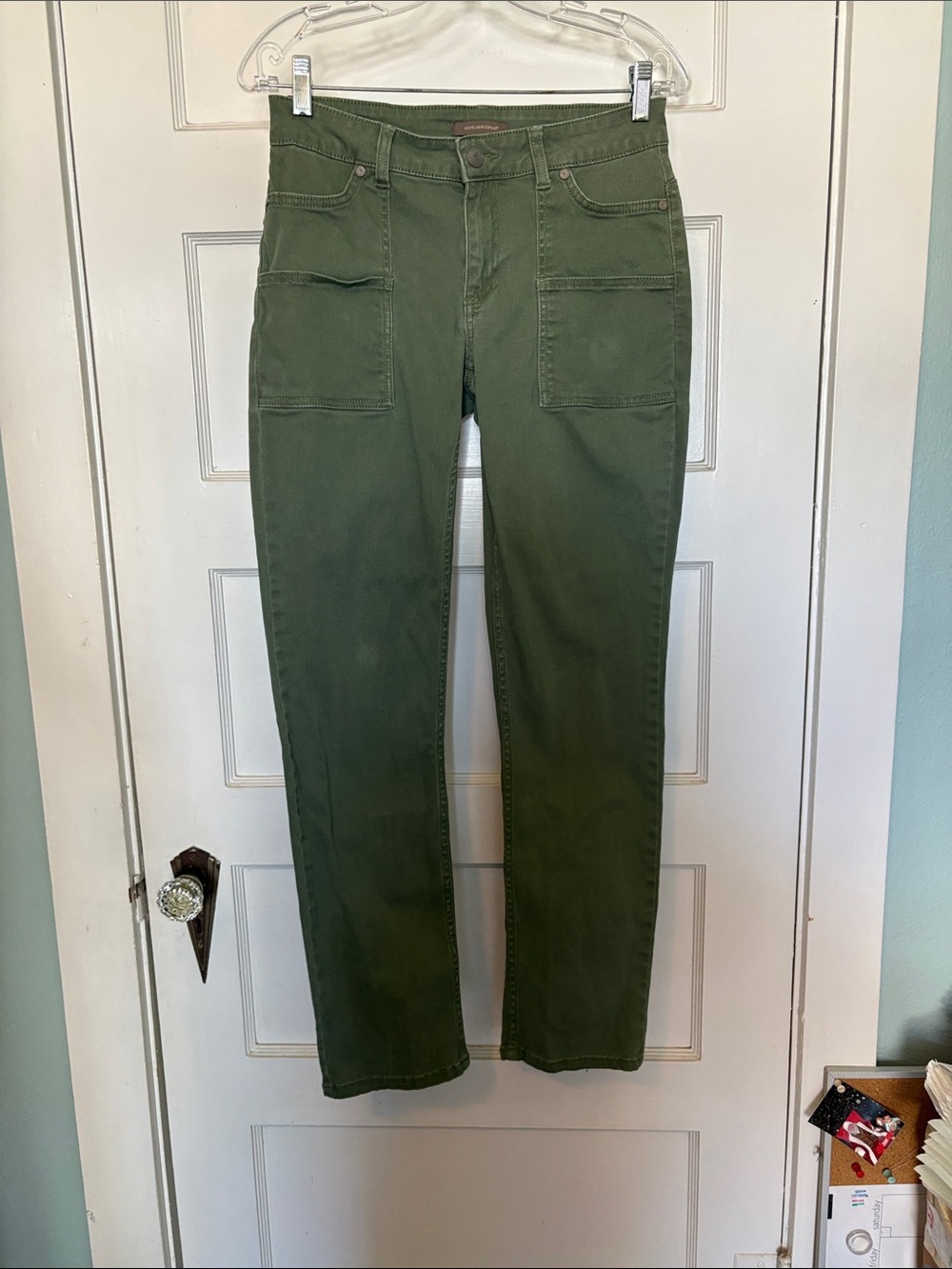 Bit & Bridle Women's Olive Green Utility Straight-Leg Jeans Size 4